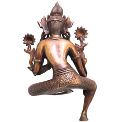 Brass Tara Devi Idol on Wooden Stand, Mahavidya Goddess Murti for Pooja, Decor, Gifting, Handcrafted Chola Art, Gold, 17 Inch, 1 Piece