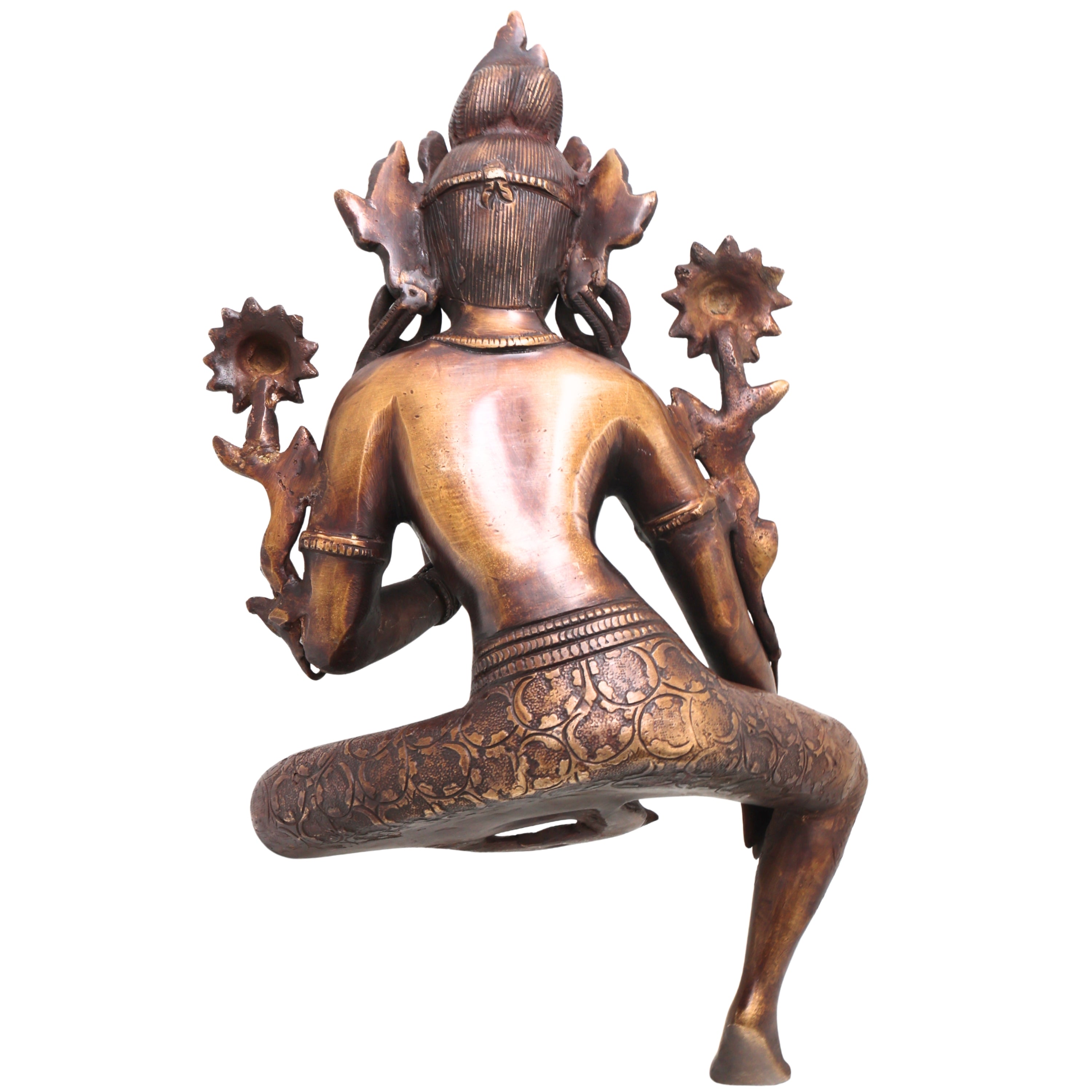 Brass Tara Devi Idol on Wooden Stand, Mahavidya Goddess Murti for Pooja, Decor, Gifting, Handcrafted Chola Art, Gold, 17 Inch, 1 Piece