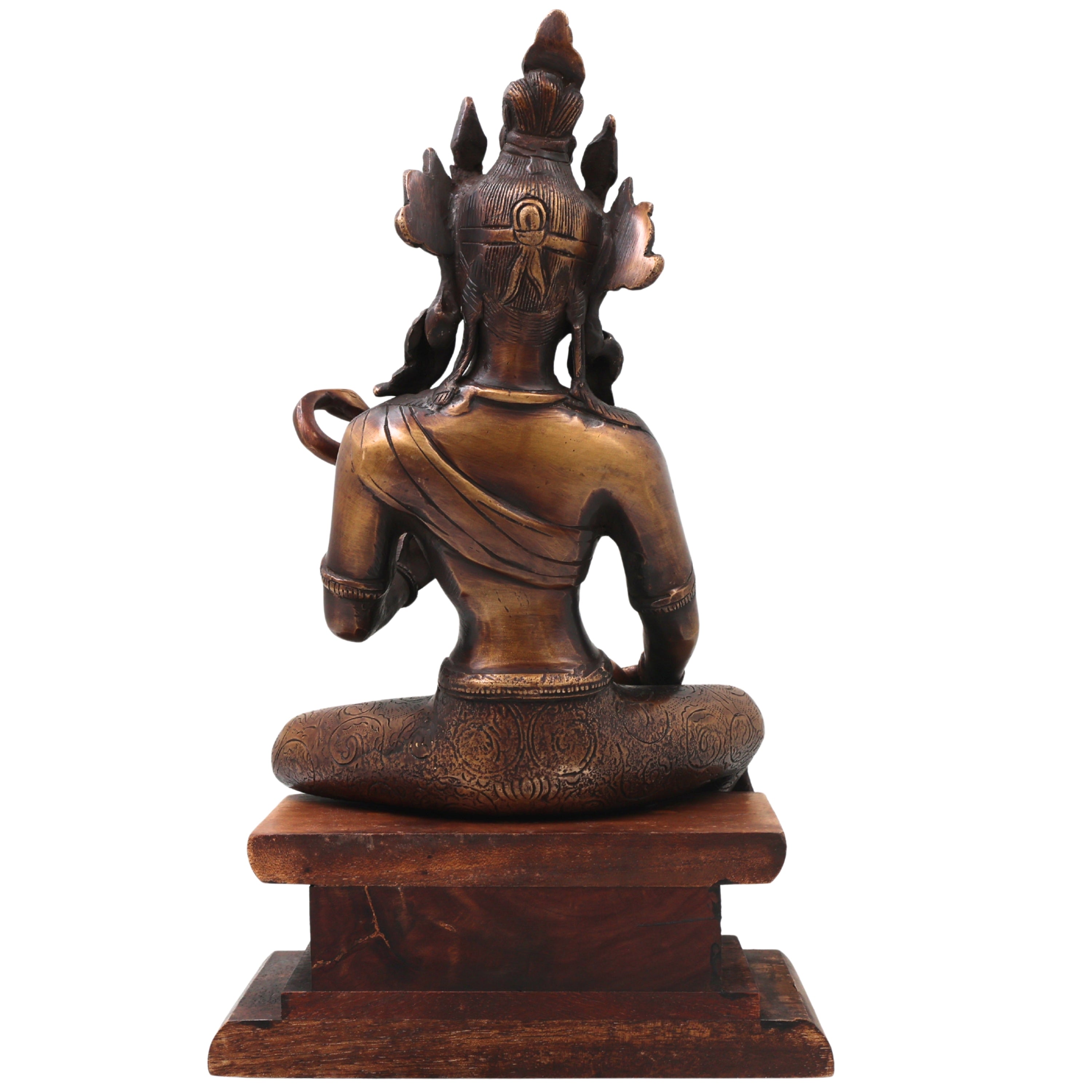 Brass Saraswati Idol with Wooden Stand Handcrafted Vagdevi Sharada Murti for Pooja, Decor & Gifting, Gold, 14 Inch, 1 Piece