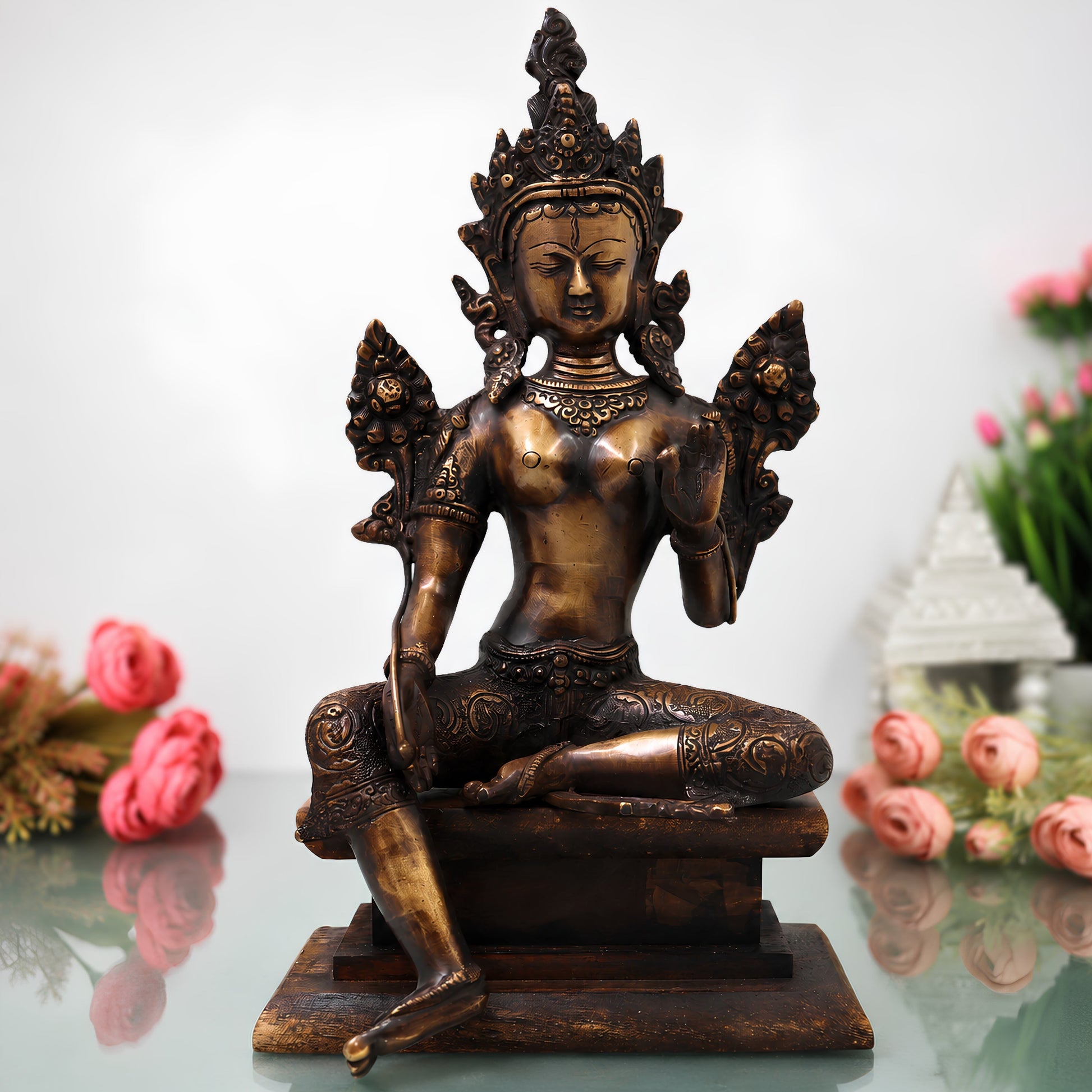 Brass Maa Tara Idol Murti, Handcrafted Mahavidya Tara Devi Statue for Pooja, Home Decor, Temple & Gifting, Gold, 14 Inch, 1 Piece