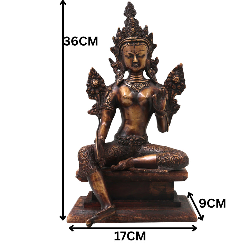 Brass Maa Tara Idol Murti, Handcrafted Mahavidya Tara Devi Statue for Pooja, Home Decor, Temple & Gifting, Gold, 14 Inch, 1 Piece