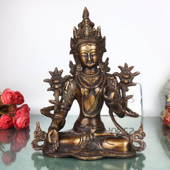 Brass White Tara Idol Handcrafted Arya Tara Goddess Murti Traditional Chola Statue for Pooja Decor & Gifting, Gold, 11 Inch, 1 Piece