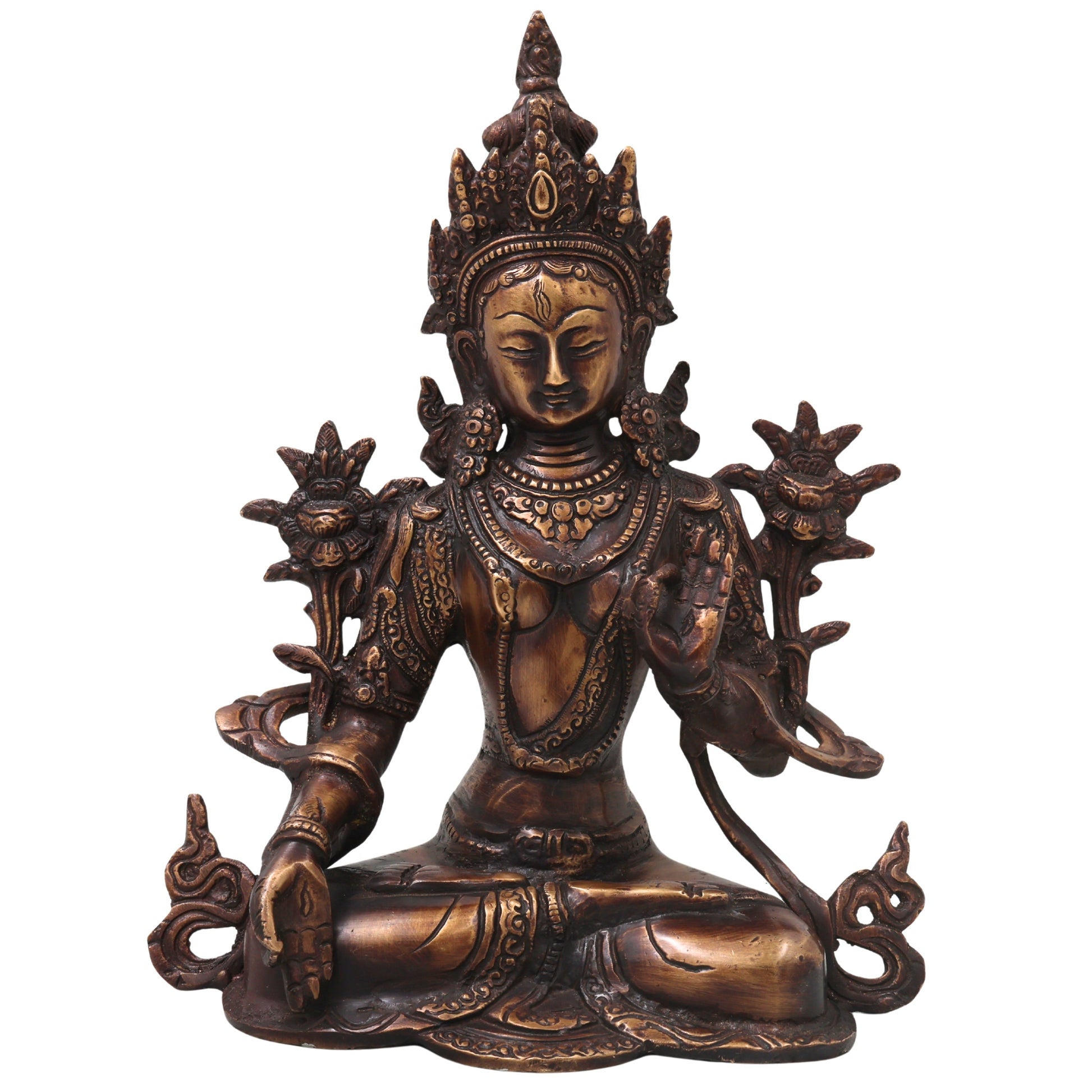 Brass White Tara Idol Handcrafted Arya Tara Goddess Murti Traditional Chola Statue for Pooja Decor & Gifting, Gold, 11 Inch, 1 Piece