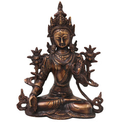 Brass White Tara Idol Handcrafted Arya Tara Goddess Murti Traditional Chola Statue for Pooja Decor & Gifting, Gold, 11 Inch, 1 Piece