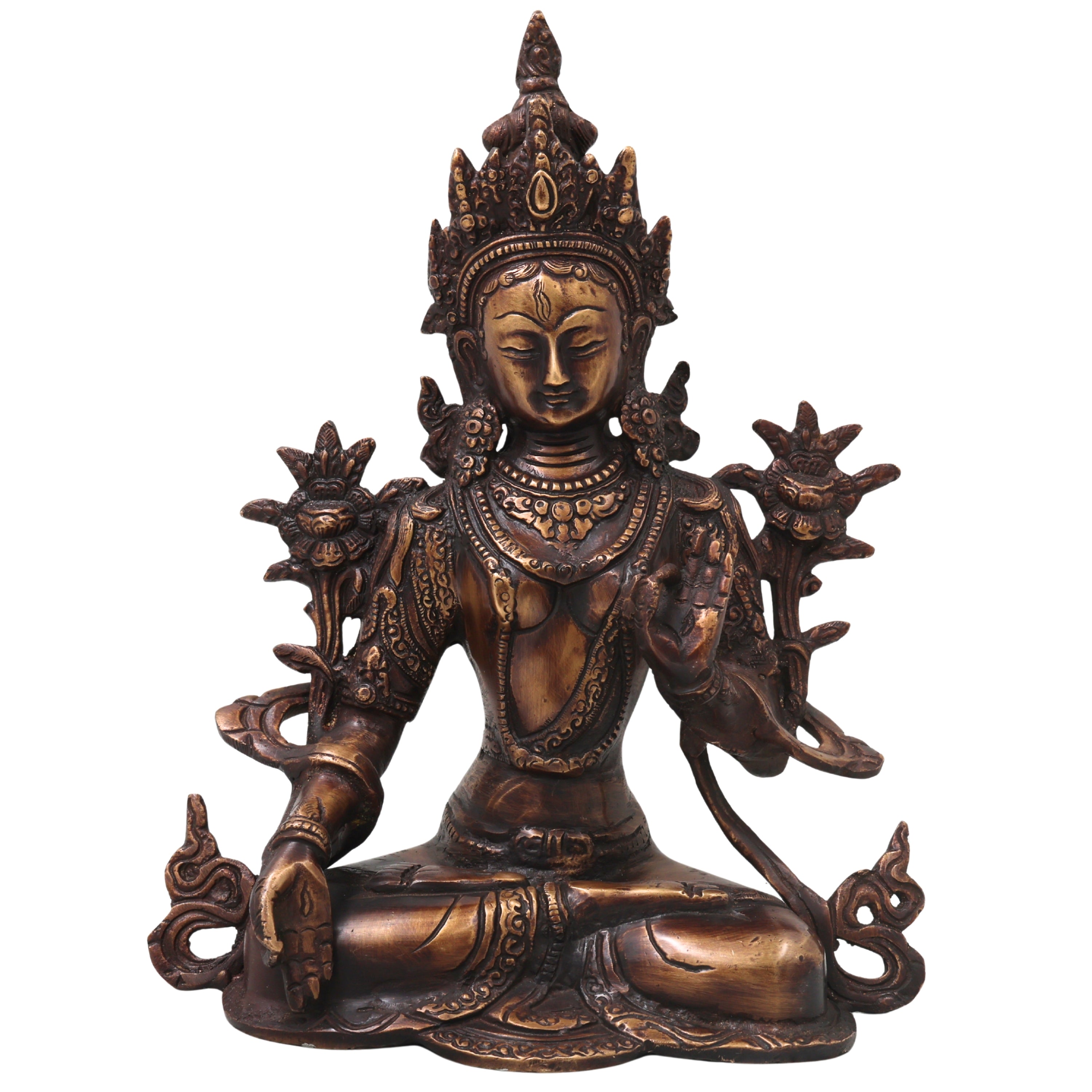 Brass White Tara Idol Handcrafted Arya Tara Goddess Murti Traditional Chola Statue for Pooja Decor & Gifting, Gold, 11 Inch, 1 Piece
