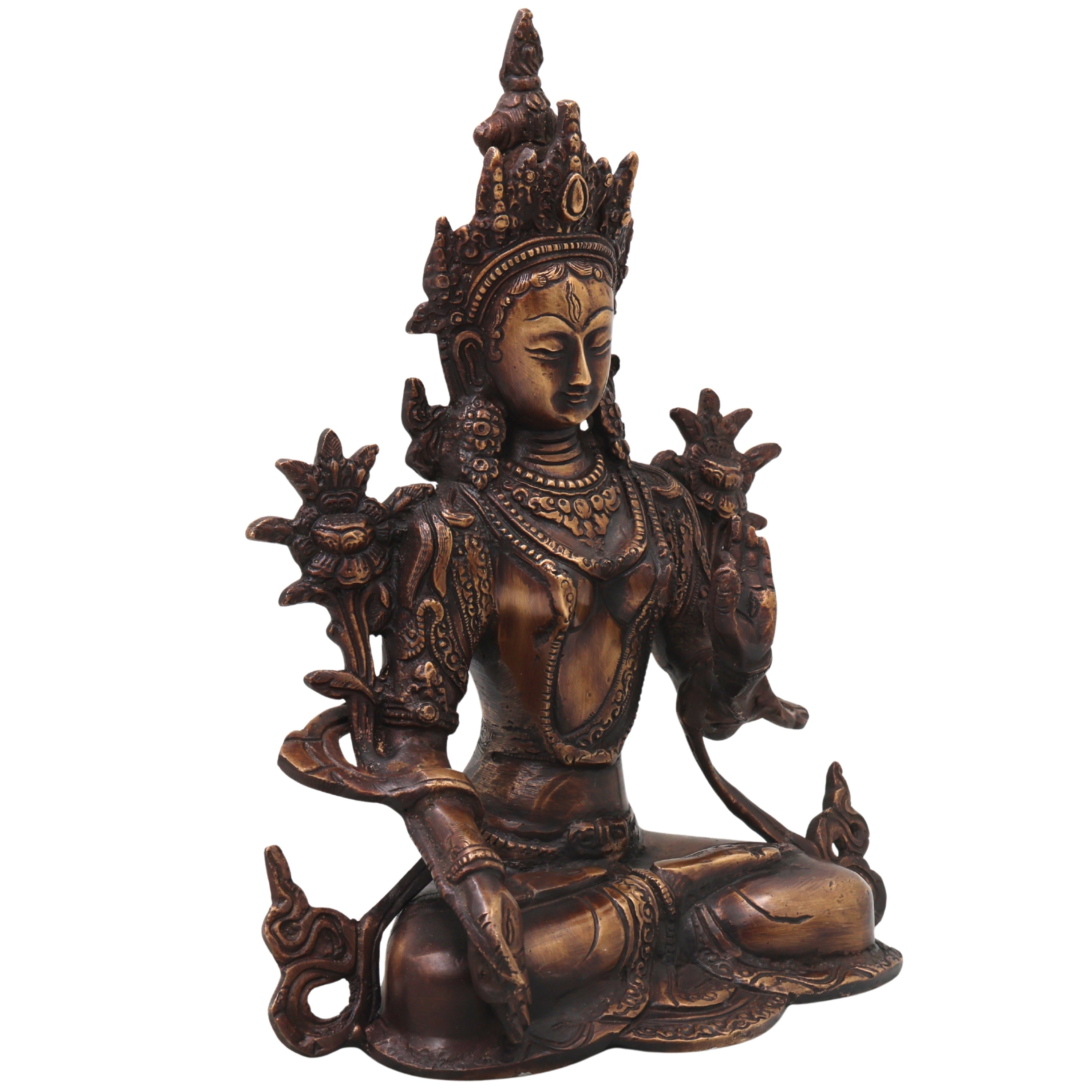 Brass White Tara Idol Handcrafted Arya Tara Goddess Murti Traditional Chola Statue for Pooja Decor & Gifting, Gold, 11 Inch, 1 Piece