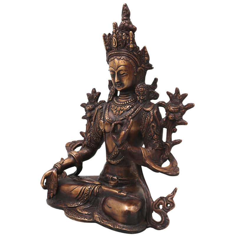 Brass White Tara Idol Handcrafted Arya Tara Goddess Murti Traditional Chola Statue for Pooja Decor & Gifting, Gold, 11 Inch, 1 Piece