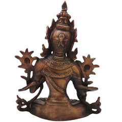 Brass White Tara Idol Handcrafted Arya Tara Goddess Murti Traditional Chola Statue for Pooja Decor & Gifting, Gold, 11 Inch, 1 Piece