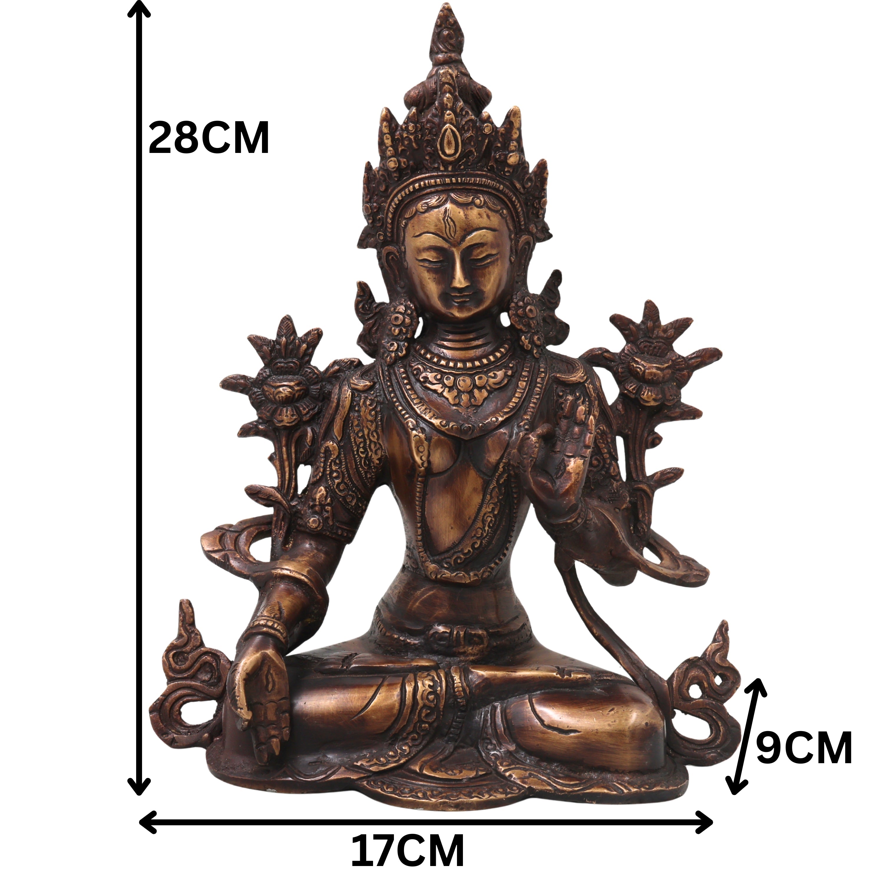 Brass White Tara Idol Handcrafted Arya Tara Goddess Murti Traditional Chola Statue for Pooja Decor & Gifting, Gold, 11 Inch, 1 Piece