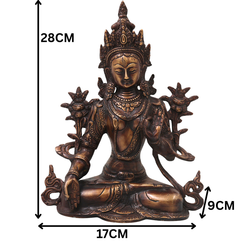 Brass White Tara Idol Handcrafted Arya Tara Goddess Murti Traditional Chola Statue for Pooja Decor & Gifting, Gold, 11 Inch, 1 Piece
