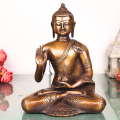 Brass Gautama Buddha Idol Handcrafted Statue Traditional Spiritual Pooja Home Decor Meditation Gift, Gold, 6.5 Inch, 1 Piece