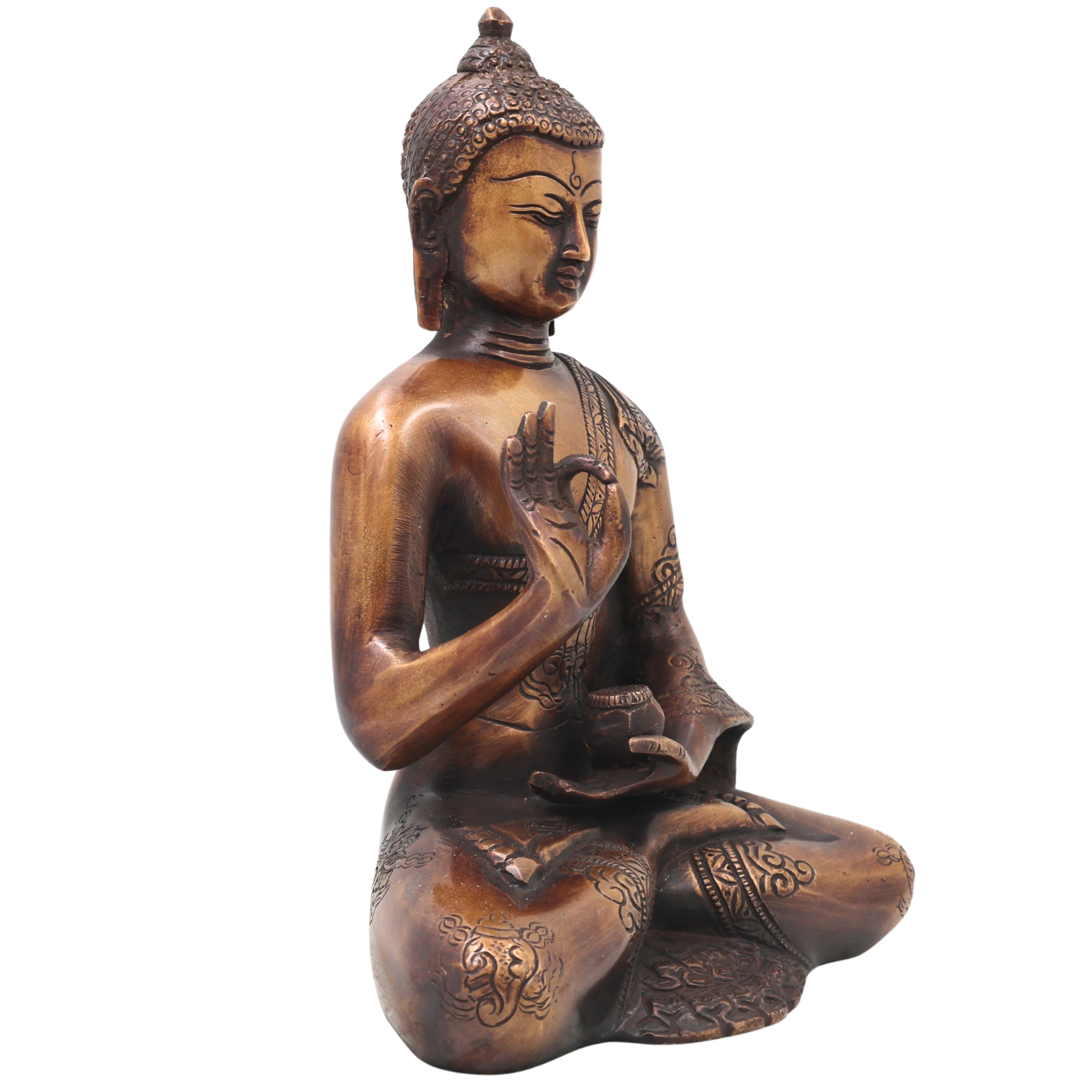 Brass Gautama Buddha Idol Handcrafted Statue Traditional Spiritual Pooja Home Decor Meditation Gift, Gold, 6.5 Inch, 1 Piece