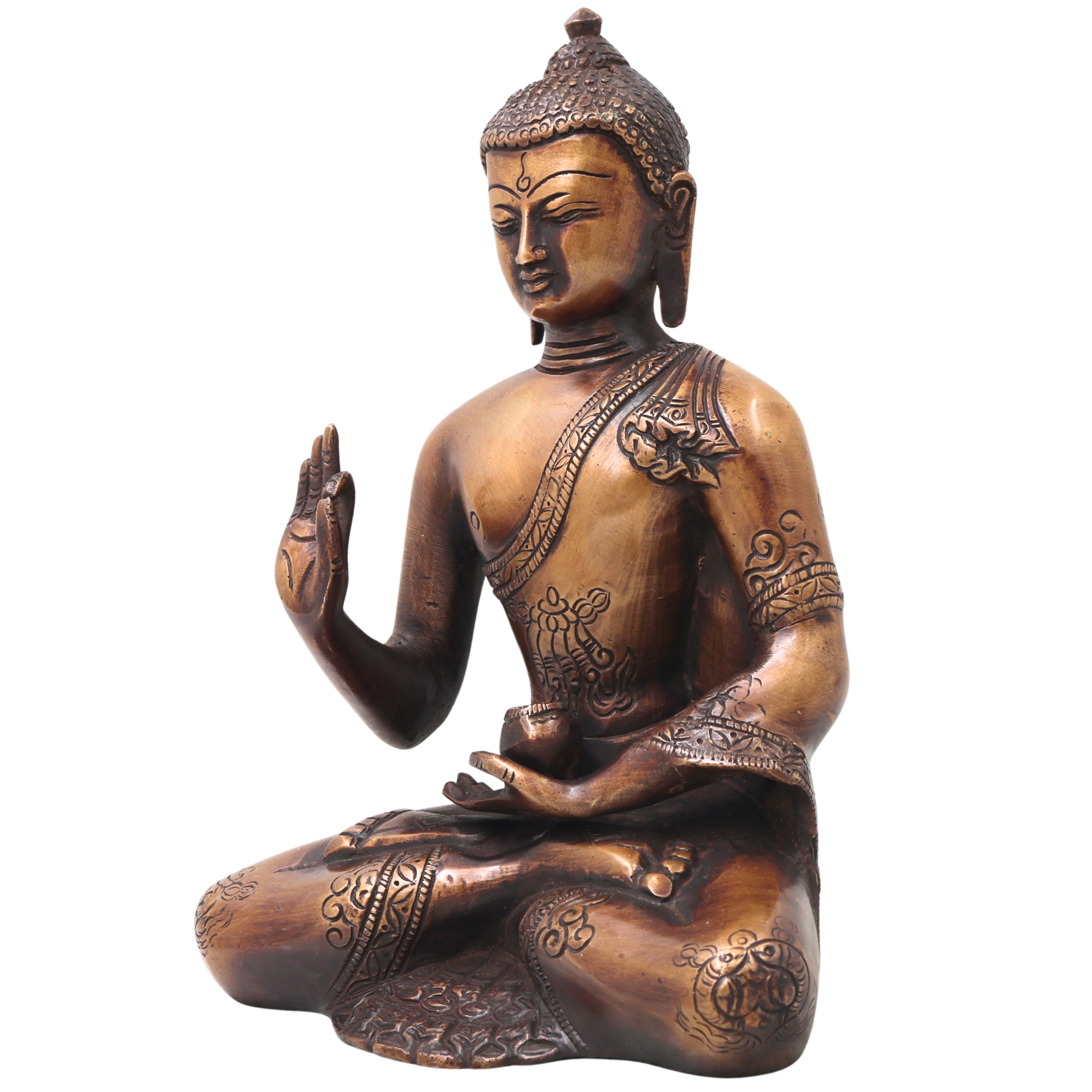 Brass Gautama Buddha Idol Handcrafted Statue Traditional Spiritual Pooja Home Decor Meditation Gift, Gold, 6.5 Inch, 1 Piece
