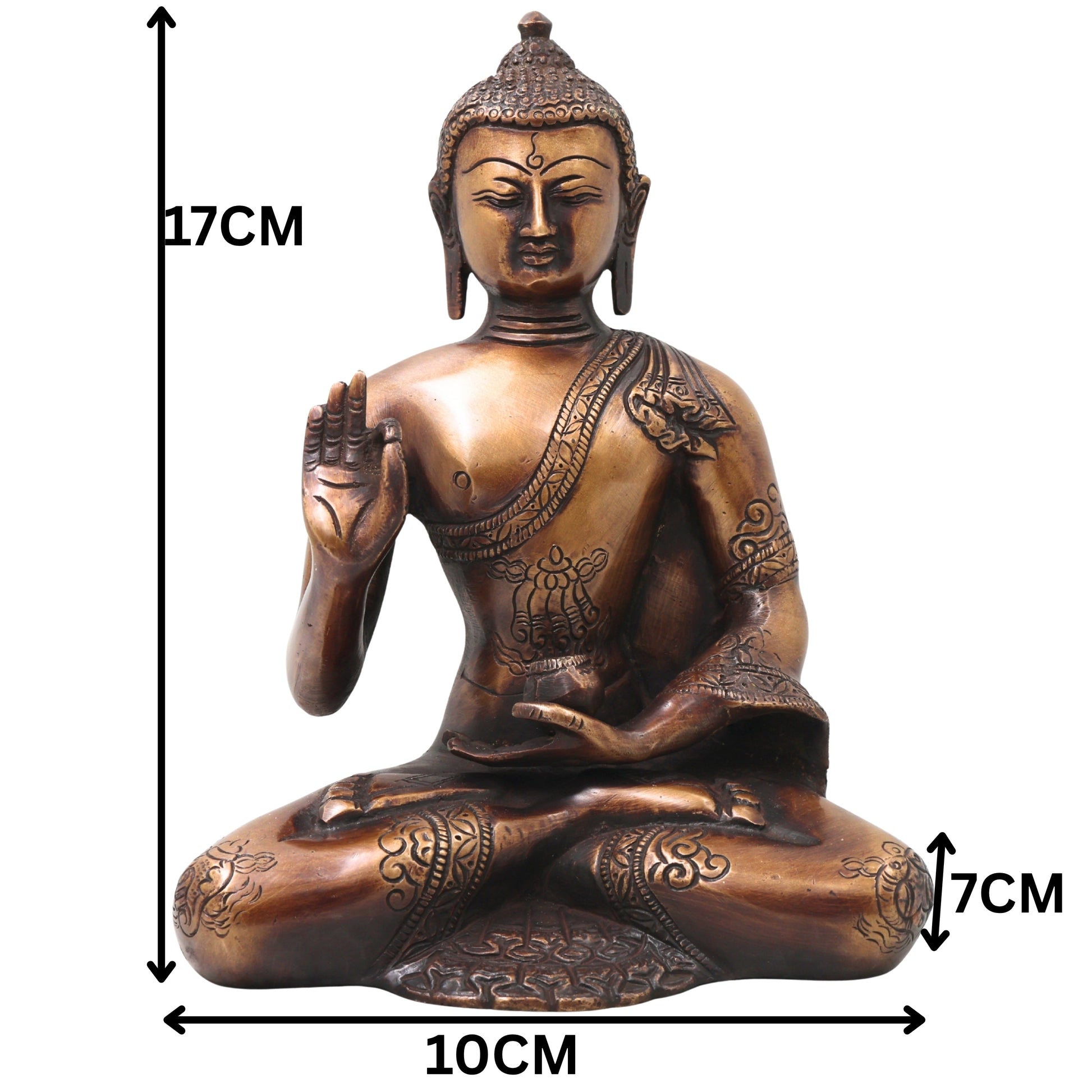 Brass Gautama Buddha Idol Handcrafted Statue Traditional Spiritual Pooja Home Decor Meditation Gift, Gold, 6.5 Inch, 1 Piece