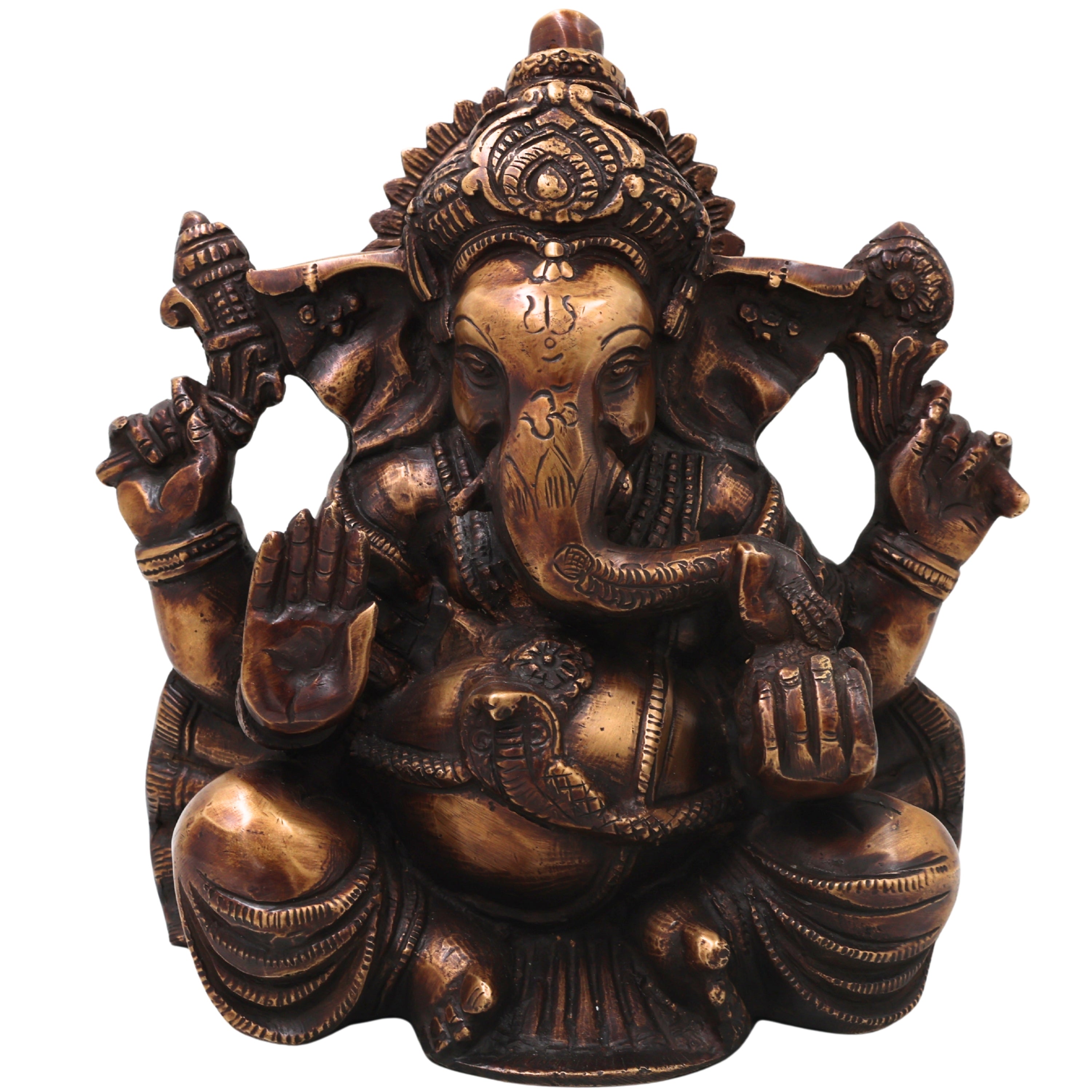 Brass Ganesh Idol Handcrafted Ganapati Vinayaka Murti Traditional Chola Style for Pooja Home Decor & Gifting, Gold, 10 Inch, 1 Piece