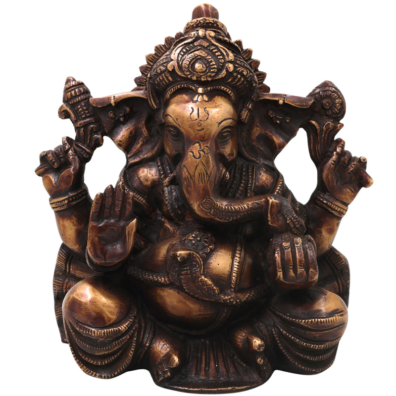 Brass Ganesh Idol Handcrafted Ganapati Vinayaka Murti Traditional Chola Style for Pooja Home Decor & Gifting, Gold, 10 Inch, 1 Piece