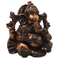Brass Ganesh Idol Handcrafted Ganapati Vinayaka Murti Traditional Chola Style for Pooja Home Decor & Gifting, Gold, 10 Inch, 1 Piece
