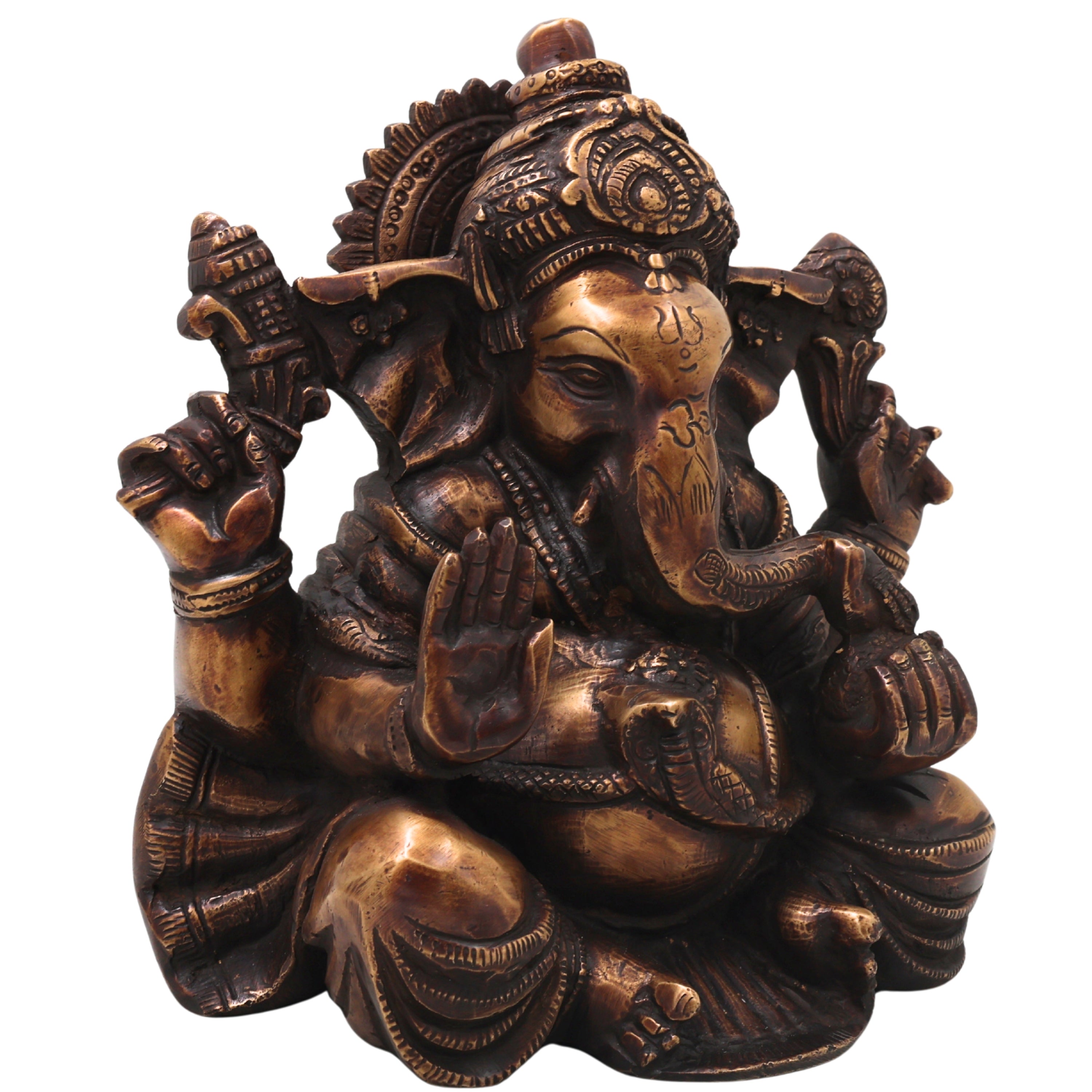 Brass Ganesh Idol Handcrafted Ganapati Vinayaka Murti Traditional Chola Style for Pooja Home Decor & Gifting, Gold, 10 Inch, 1 Piece