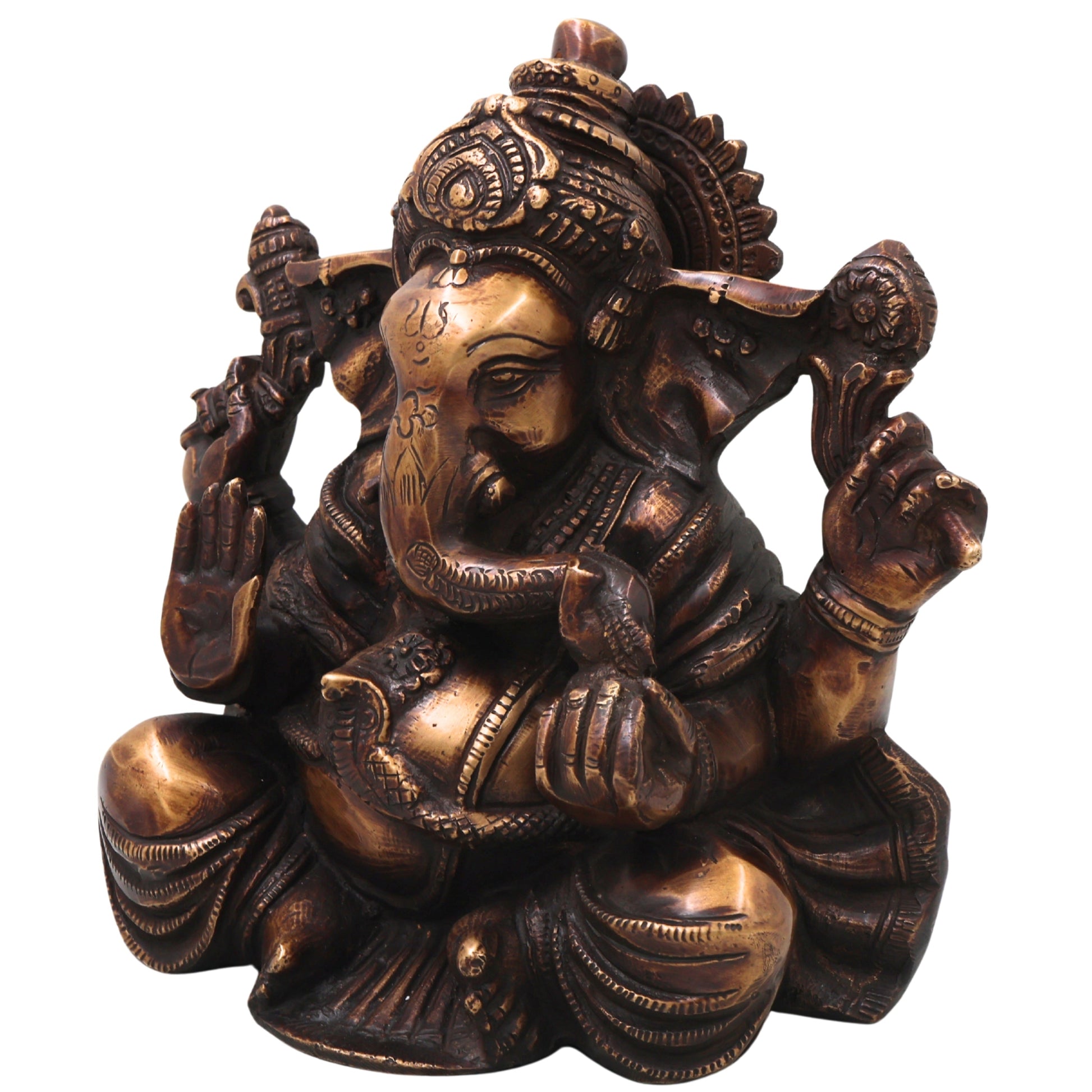 Brass Ganesh Idol Handcrafted Ganapati Vinayaka Murti Traditional Chola Style for Pooja Home Decor & Gifting, Gold, 10 Inch, 1 Piece