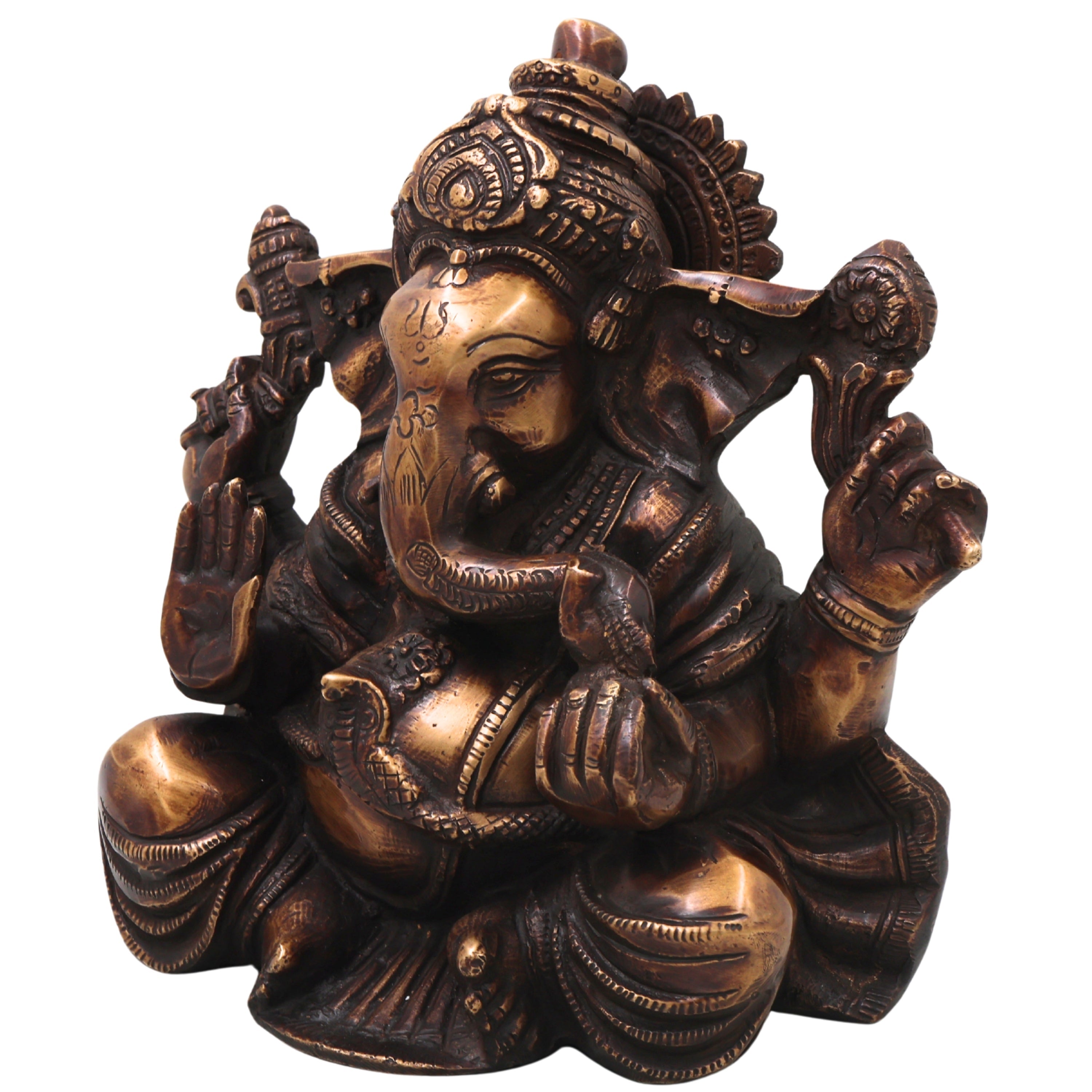 Brass Ganesh Idol Handcrafted Ganapati Vinayaka Murti Traditional Chola Style for Pooja Home Decor & Gifting, Gold, 10 Inch, 1 Piece