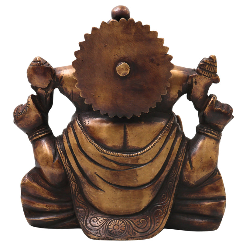Brass Ganesh Idol Handcrafted Ganapati Vinayaka Murti Traditional Chola Style for Pooja Home Decor & Gifting, Gold, 10 Inch, 1 Piece