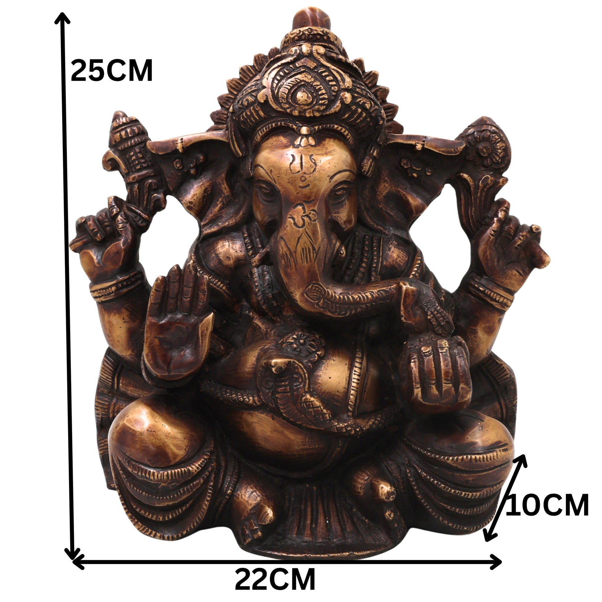 Brass Ganesh Idol Handcrafted Ganapati Vinayaka Murti Traditional Chola Style for Pooja Home Decor & Gifting, Gold, 10 Inch, 1 Piece