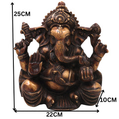 Brass Ganesh Idol Handcrafted Ganapati Vinayaka Murti Traditional Chola Style for Pooja Home Decor & Gifting, Gold, 10 Inch, 1 Piece