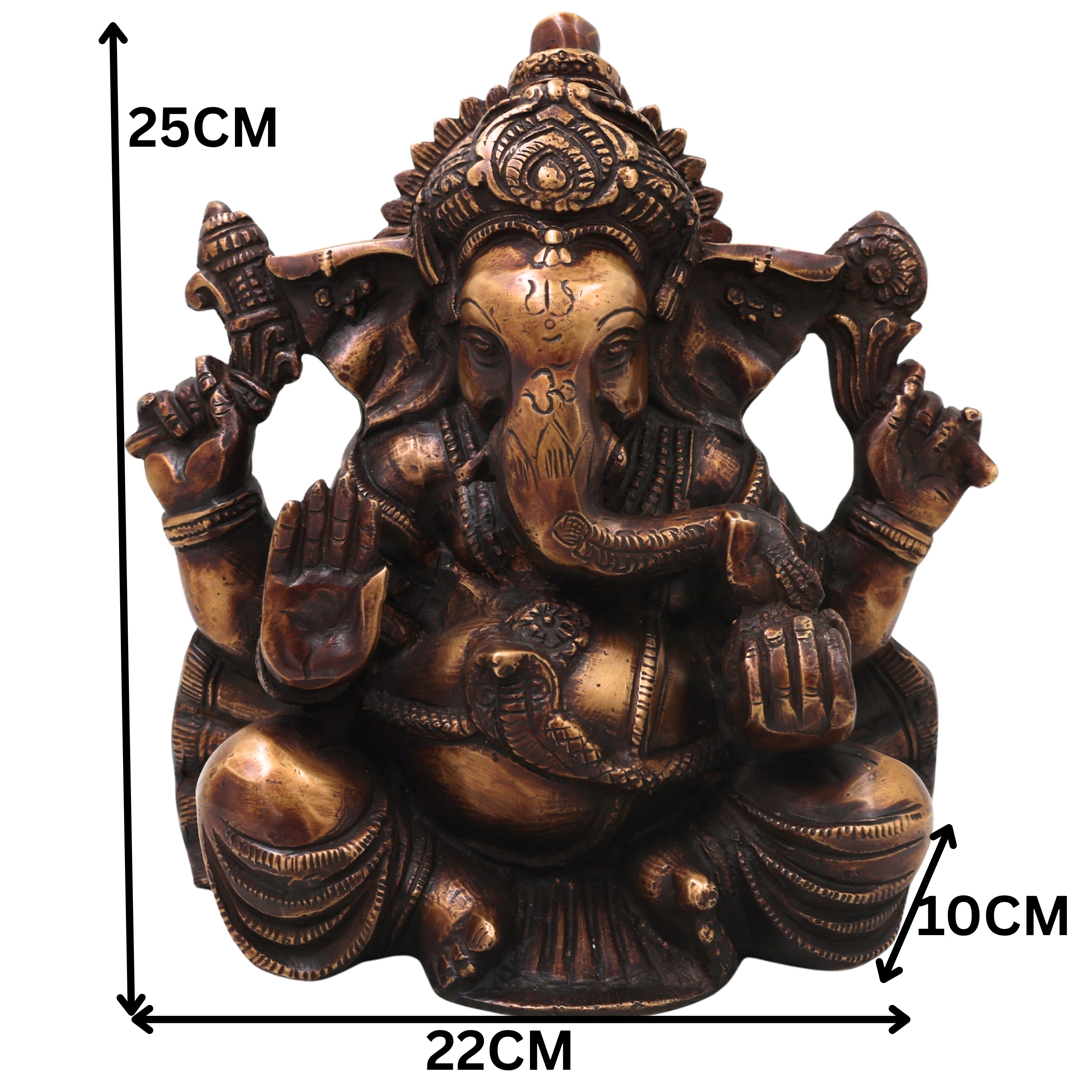 Brass Ganesh Idol Handcrafted Ganapati Vinayaka Murti Traditional Chola Style for Pooja Home Decor & Gifting, Gold, 10 Inch, 1 Piece