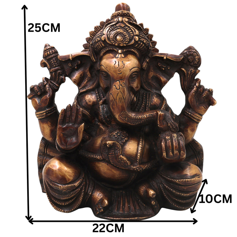 Brass Ganesh Idol Handcrafted Ganapati Vinayaka Murti Traditional Chola Style for Pooja Home Decor & Gifting, Gold, 10 Inch, 1 Piece