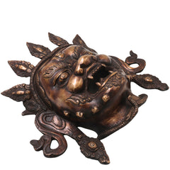 Handcrafted Brass Kala Bhairava Face Mask Wall Hanging for Pooja, Vastu, Temple Decor & Spiritual Gifting, Gold, 10.5 Inch, 1 Piece