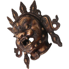 Handcrafted Brass Kala Bhairava Face Mask Wall Hanging for Pooja, Vastu, Temple Decor & Spiritual Gifting, Gold, 10.5 Inch, 1 Piece
