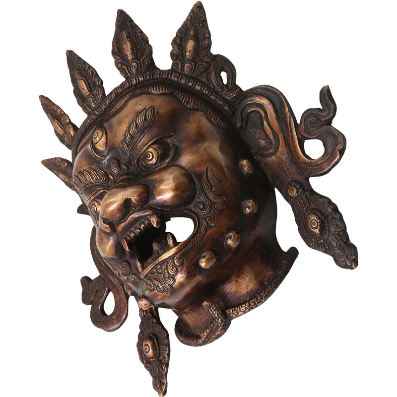 Handcrafted Brass Kala Bhairava Face Mask Wall Hanging for Pooja, Vastu, Temple Decor & Spiritual Gifting, Gold, 10.5 Inch, 1 Piece