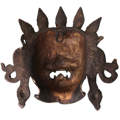 Handcrafted Brass Kala Bhairava Face Mask Wall Hanging for Pooja, Vastu, Temple Decor & Spiritual Gifting, Gold, 10.5 Inch, 1 Piece