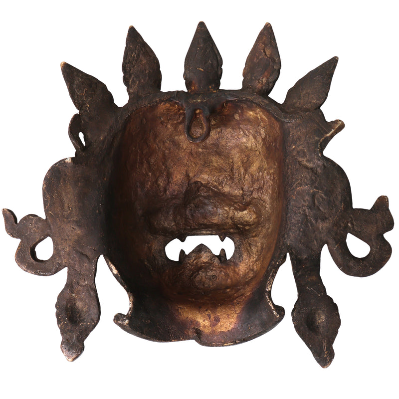 Handcrafted Brass Kala Bhairava Face Mask Wall Hanging for Pooja, Vastu, Temple Decor & Spiritual Gifting, Gold, 10.5 Inch, 1 Piece