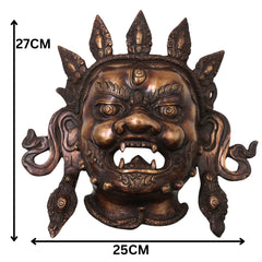 Handcrafted Brass Kala Bhairava Face Mask Wall Hanging for Pooja, Vastu, Temple Decor & Spiritual Gifting, Gold, 10.5 Inch, 1 Piece