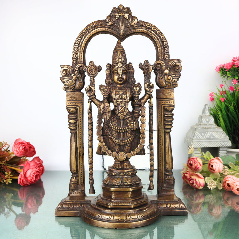 Brass Balaji Sculpture Idol, Handcrafted Sri Venkateswara Srinivasa Murti for Pooja, Home Decor & Gifting, Gold, 14.5 Inch, 1 Piece