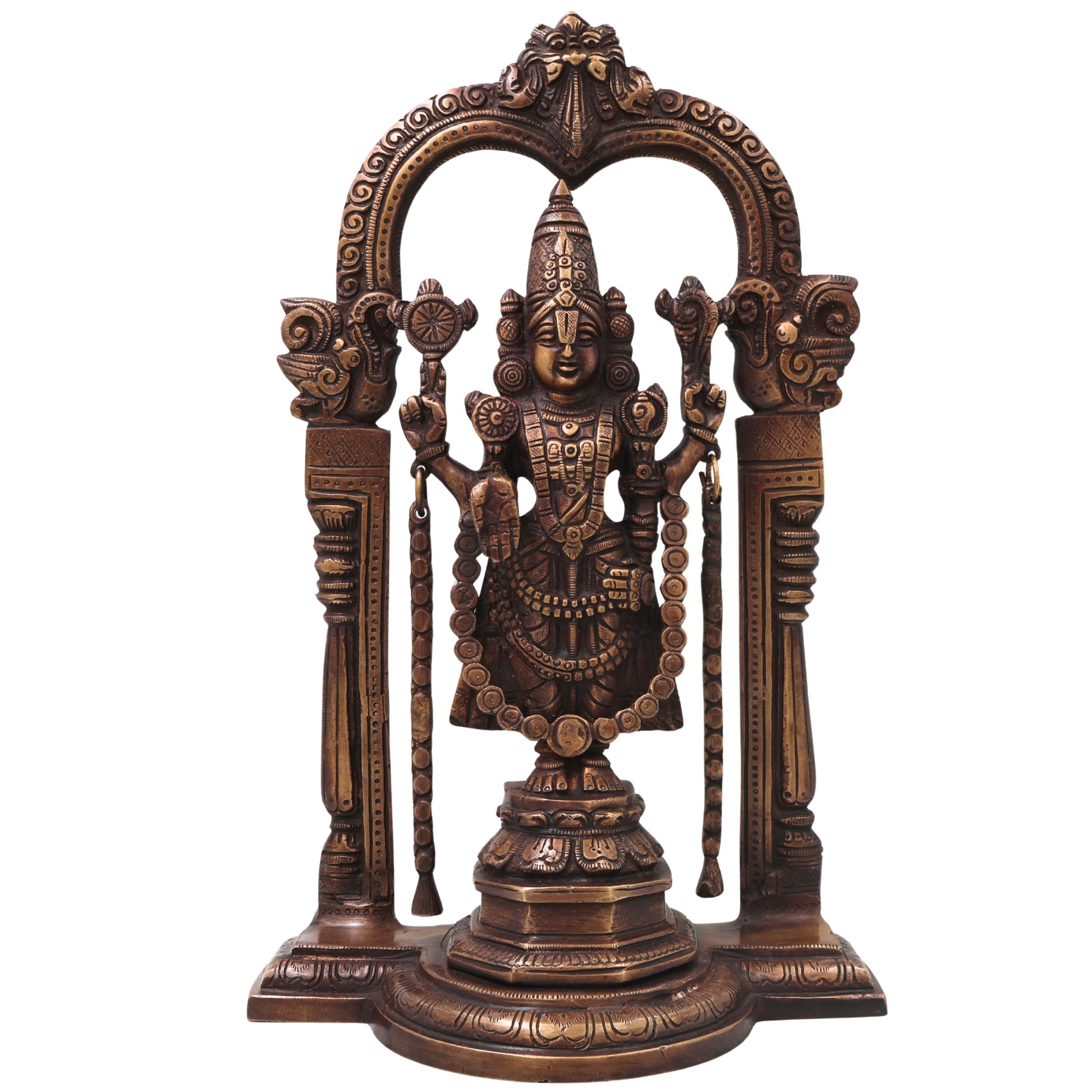 Brass Balaji Sculpture Idol, Handcrafted Sri Venkateswara Srinivasa Murti for Pooja, Home Decor & Gifting, Gold, 14.5 Inch, 1 Piece