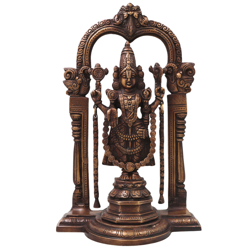 Brass Balaji Sculpture Idol, Handcrafted Sri Venkateswara Srinivasa Murti for Pooja, Home Decor & Gifting, Gold, 14.5 Inch, 1 Piece