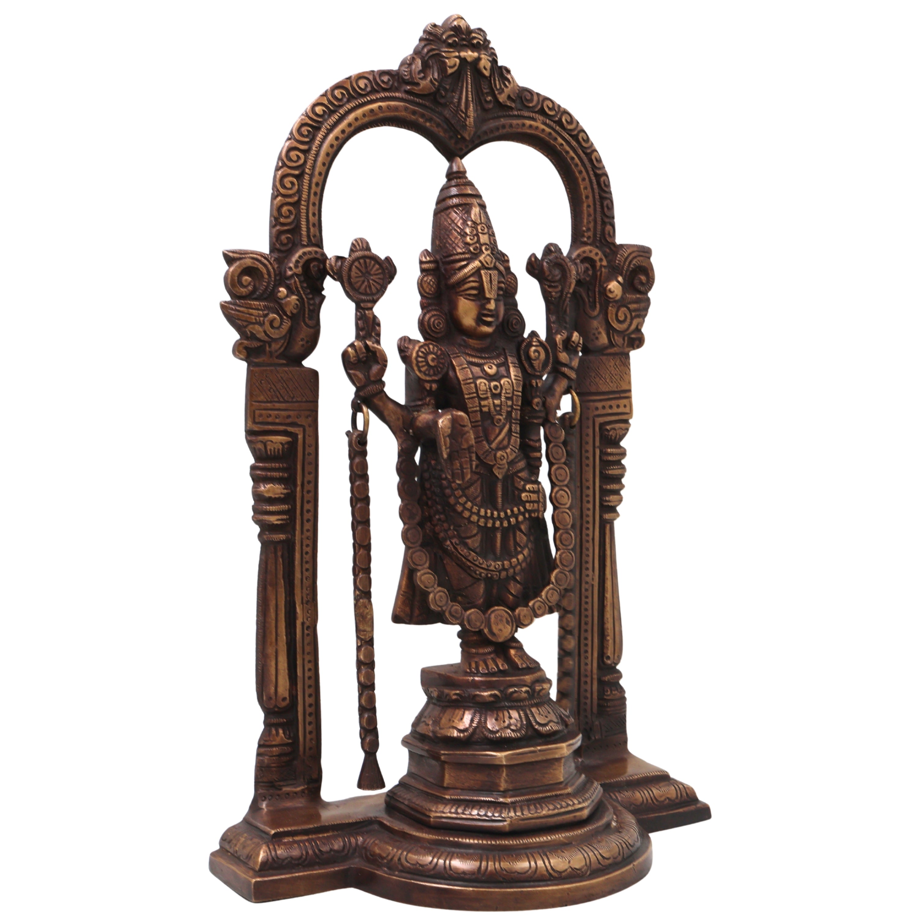 Brass Balaji Sculpture Idol, Handcrafted Sri Venkateswara Srinivasa Murti for Pooja, Home Decor & Gifting, Gold, 14.5 Inch, 1 Piece