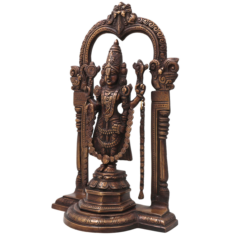 Brass Balaji Sculpture Idol, Handcrafted Sri Venkateswara Srinivasa Murti for Pooja, Home Decor & Gifting, Gold, 14.5 Inch, 1 Piece