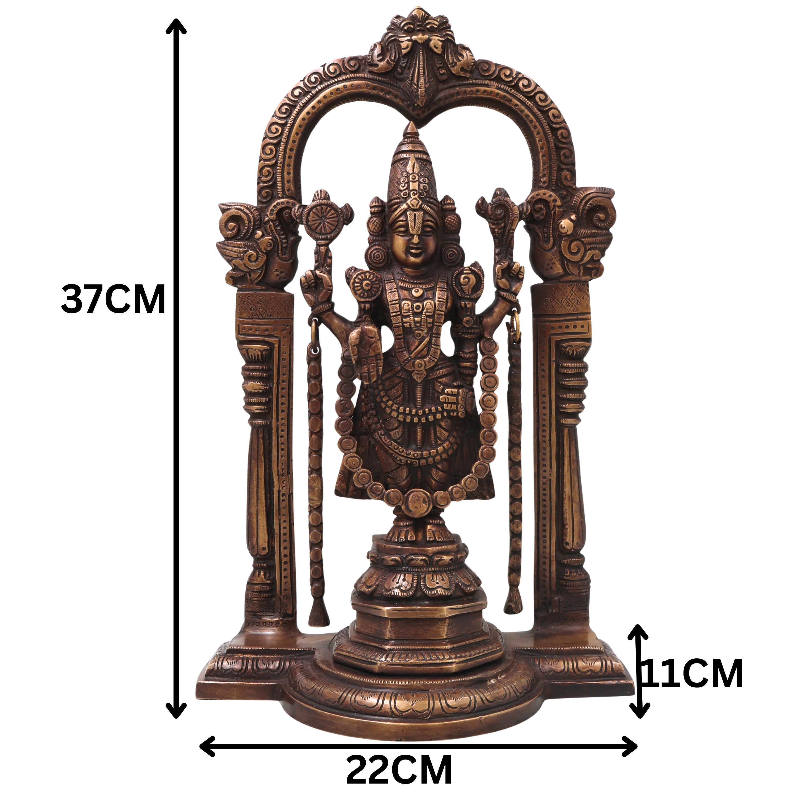 Brass Balaji Sculpture Idol, Handcrafted Sri Venkateswara Srinivasa Murti for Pooja, Home Decor & Gifting, Gold, 14.5 Inch, 1 Piece