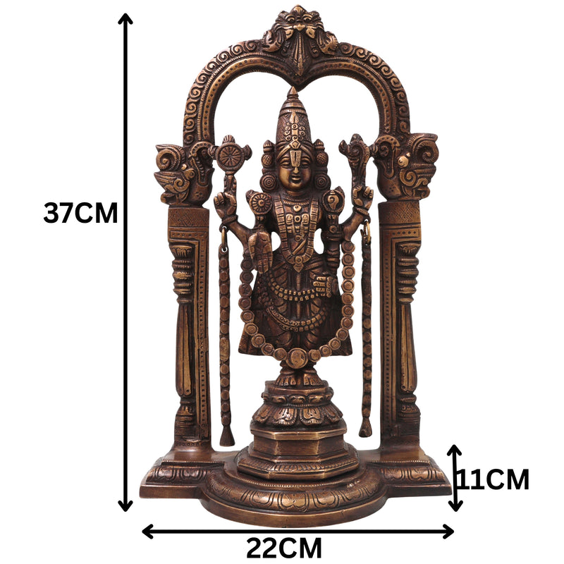 Brass Balaji Sculpture Idol, Handcrafted Sri Venkateswara Srinivasa Murti for Pooja, Home Decor & Gifting, Gold, 14.5 Inch, 1 Piece