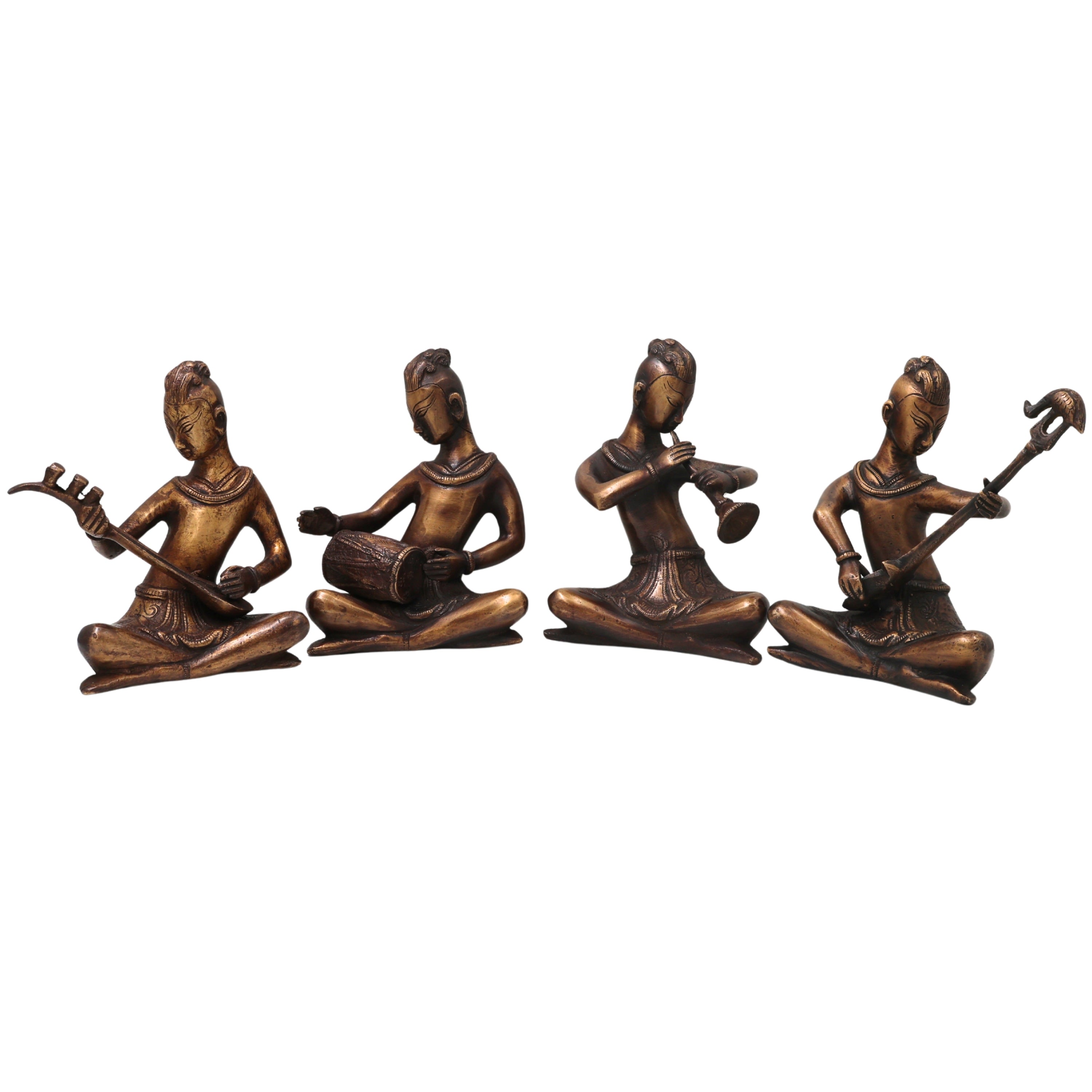 Handcrafted Brass Musician Idol, Traditional Sangeetkar Murti, Chola Art Sculpture for Home Decor & Gifting, Gold, 6.5 Inch, 1 Piece