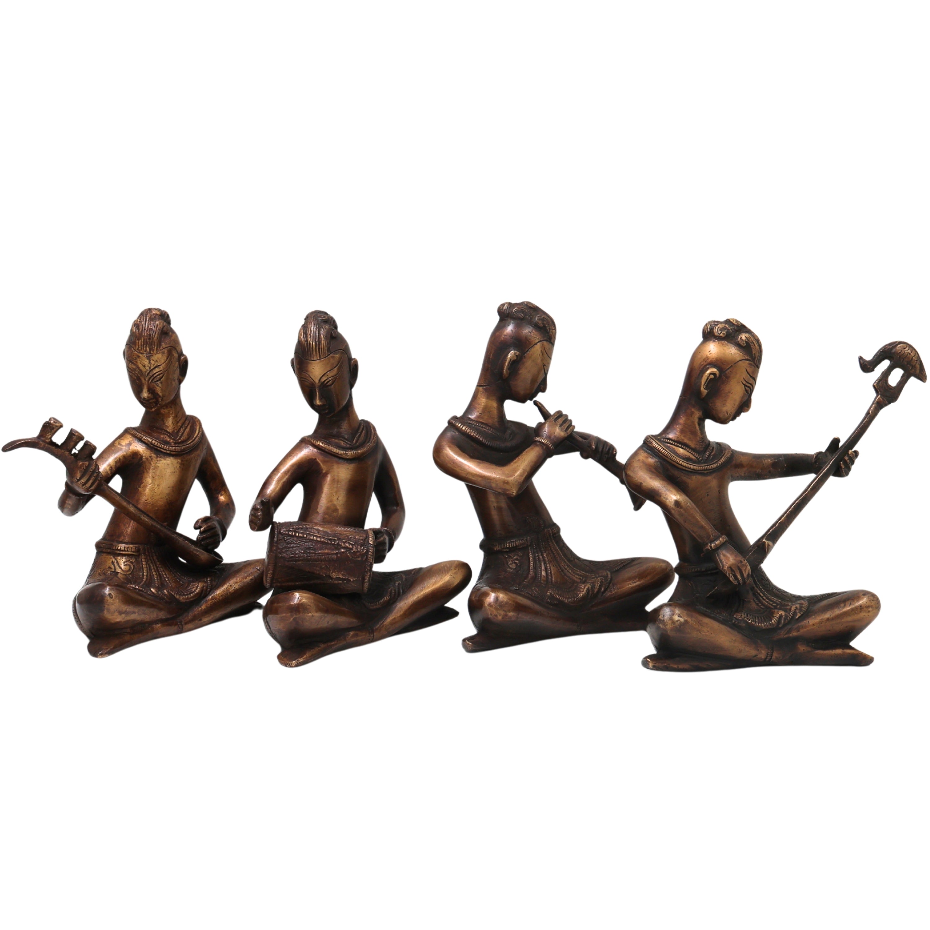Handcrafted Brass Musician Idol, Traditional Sangeetkar Murti, Chola Art Sculpture for Home Decor & Gifting, Gold, 6.5 Inch, 1 Piece