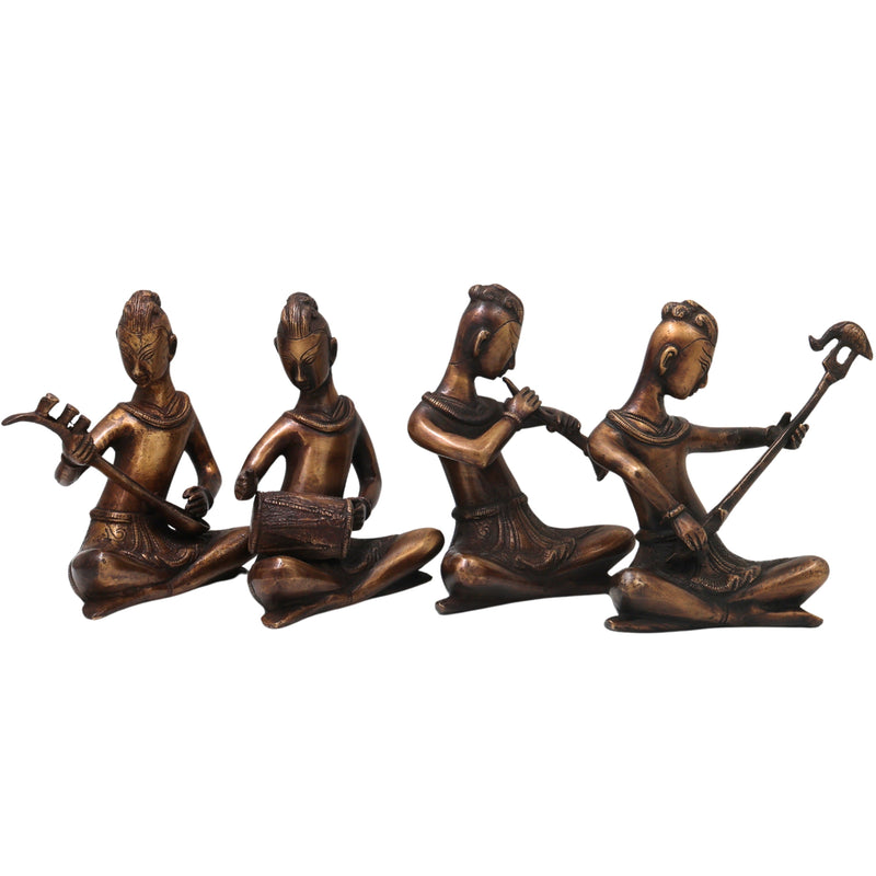 Handcrafted Brass Musician Idol, Traditional Sangeetkar Murti, Chola Art Sculpture for Home Decor & Gifting, Gold, 6.5 Inch, 1 Piece