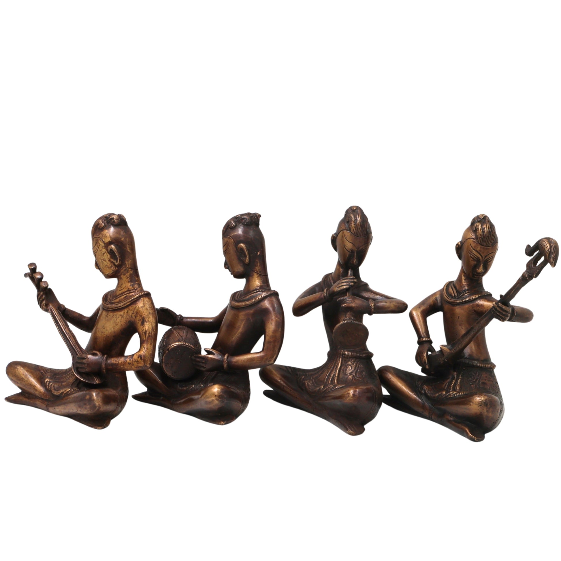 Handcrafted Brass Musician Idol, Traditional Sangeetkar Murti, Chola Art Sculpture for Home Decor & Gifting, Gold, 6.5 Inch, 1 Piece