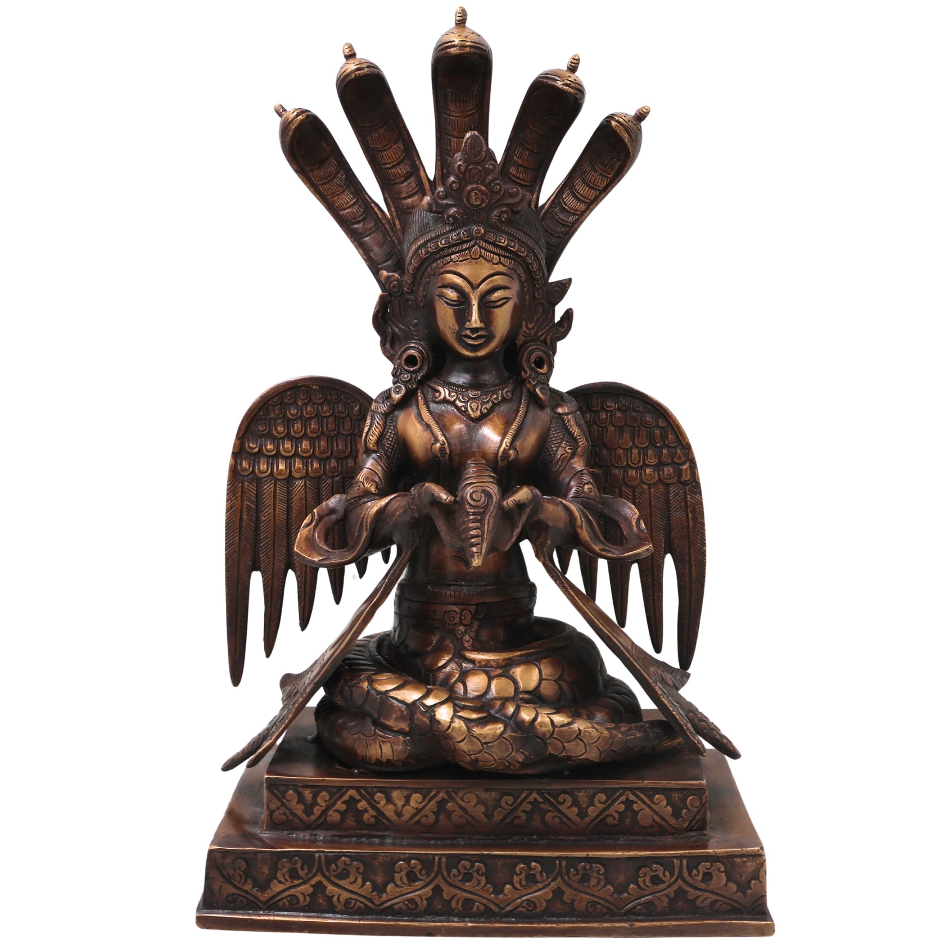 Brass Nagkanya Idol Handcrafted Nagini Naga Devi Murti Traditional Chola Style Pooja Home Decor Gift Statue, Gold, 12.5 Inch, 1 Piece