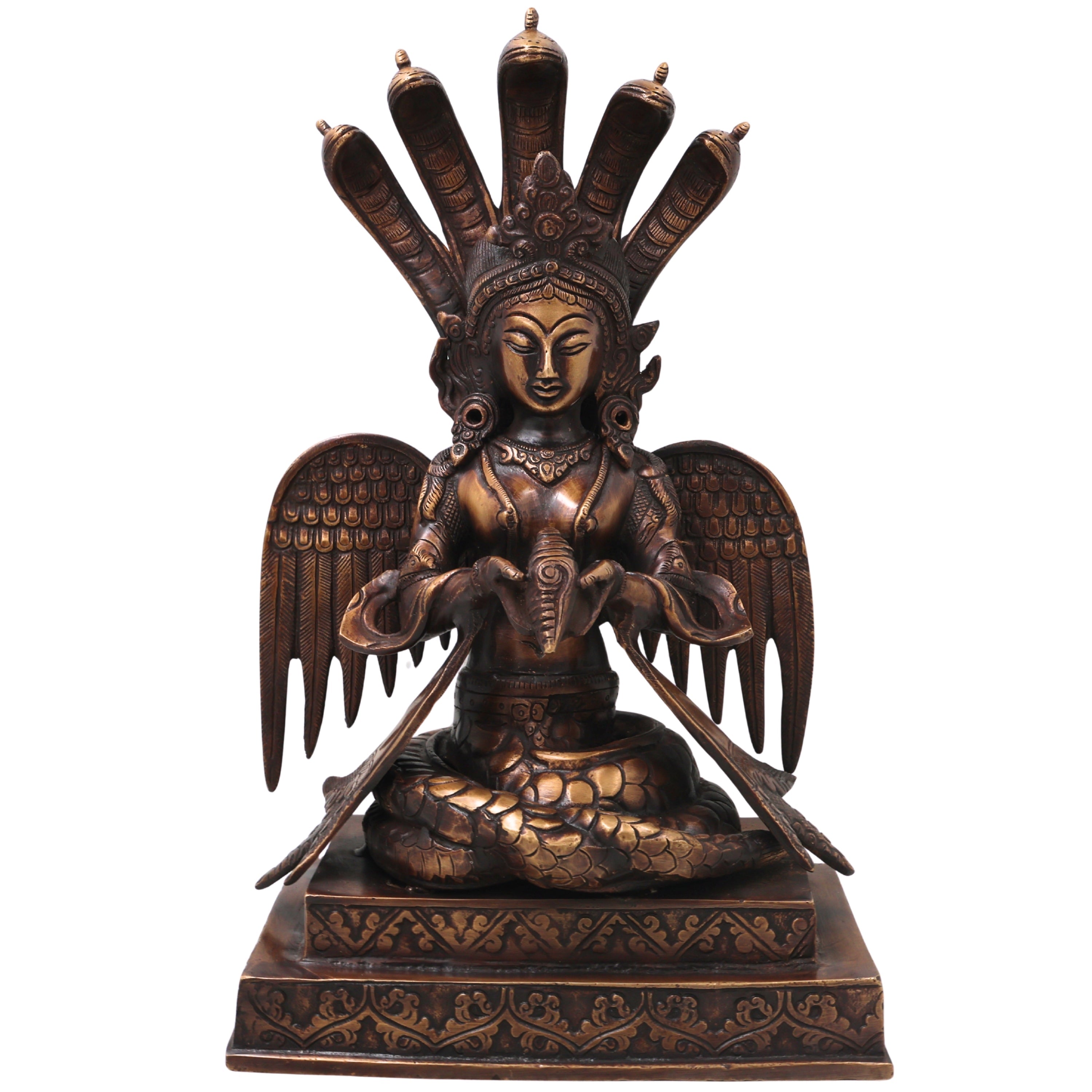 Brass Nagkanya Idol Handcrafted Nagini Naga Devi Murti Traditional Chola Style Pooja Home Decor Gift Statue, Gold, 12.5 Inch, 1 Piece