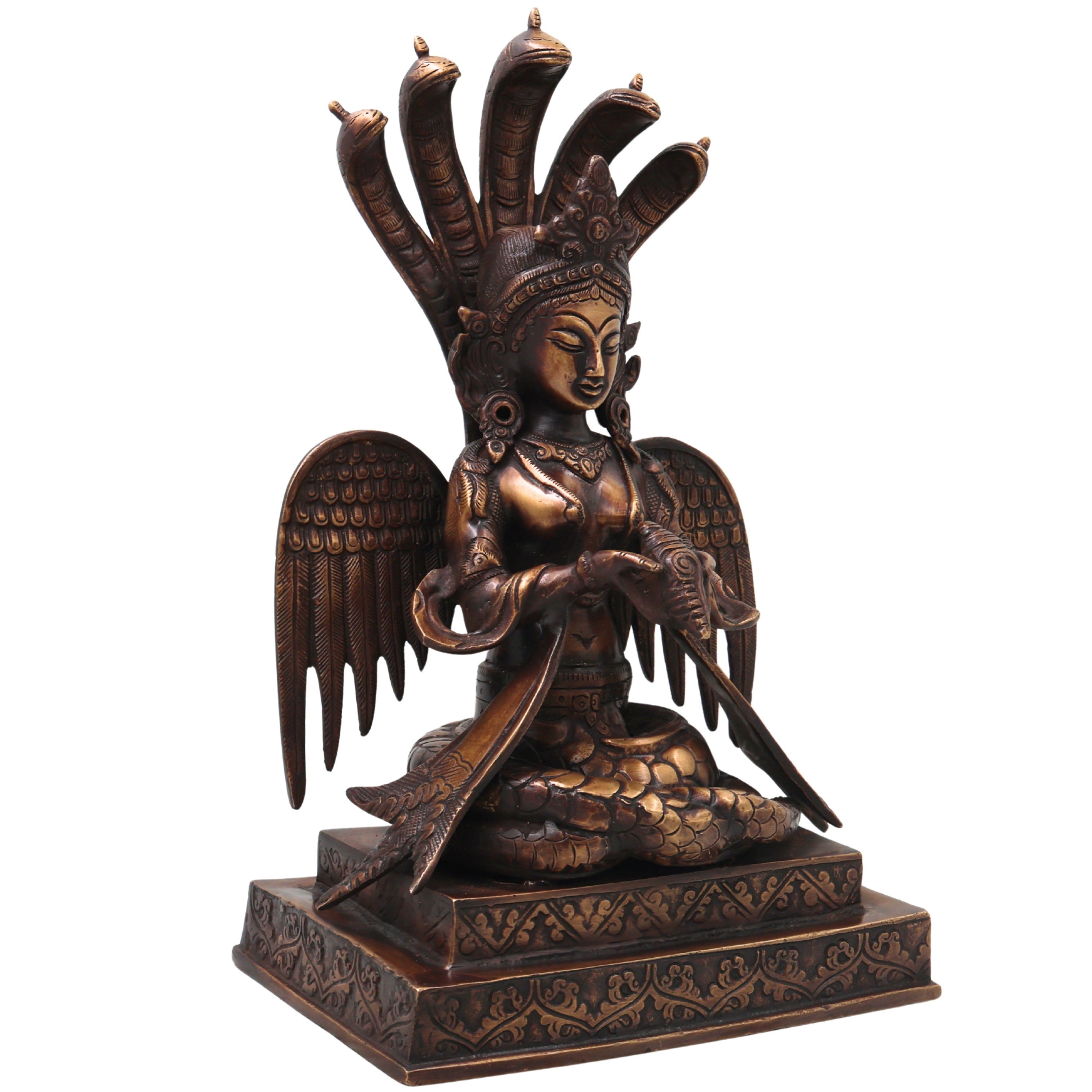 Brass Nagkanya Idol Handcrafted Nagini Naga Devi Murti Traditional Chola Style Pooja Home Decor Gift Statue, Gold, 12.5 Inch, 1 Piece