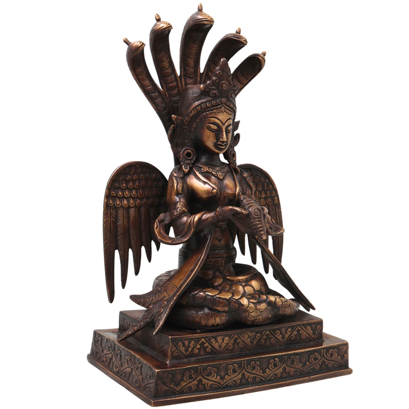 Brass Nagkanya Idol Handcrafted Nagini Naga Devi Murti Traditional Chola Style Pooja Home Decor Gift Statue, Gold, 12.5 Inch, 1 Piece